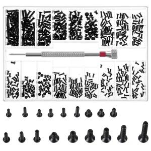 500개 작은 나사 마이크로 수리 키트 M1.2/M1.4/M2.0 교체 안경 시계용 드라이버가 포함된 검은색 노트북