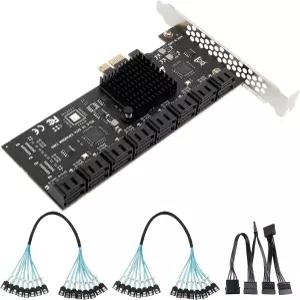 Win10/8/7/XP/비스타/리눅스용 2X 8~8 번들 케이블이 있는 SATA 확장 카드 PCIe X1~16포트 SSD 6Gbps