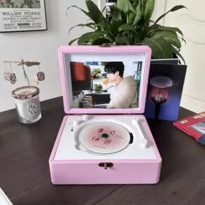 미니CD플레이어 가정용 CD 플레이어 스피커 블루투스 레트로 디스크 휴대용 앨범 핑크