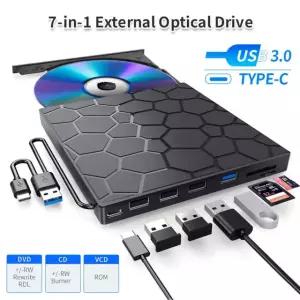 미니CD플레이어 7IN1 외장 DVD 플레이어 노트북 CD 리더 USB RW 디스크 TY 블랙