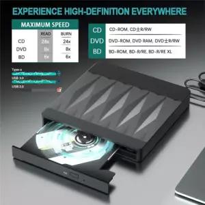 미니CD플레이어 B48A 외부 DVD 윈도우 MACOS와 호환 노트북 BDDVDCD RW 블랙