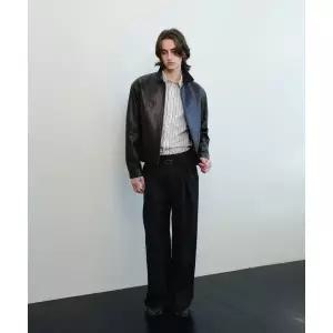 매장정품 VERN LEATHER BELTED BOX PLEATED SLACKS (BLACK)