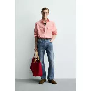 ZARA 자라 AARON LEVINE X 플루이드 레귤러핏 포켓 셔츠 - 화이트 로즈핑크 3947662