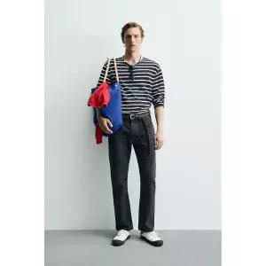 ZARA 자라 아론 레빈 X 스트라이프 자카드 티셔츠 - 블루 화이트 3947598