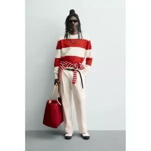 ZARA 자라 아론 레빈 X 스트라이프 자카드 스웨터 - 크림 레드 3947561
