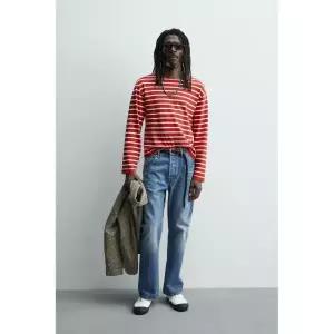 ZARA 자라 AARON LEVINE X 스트라이프 자카드 티셔츠 - 화이트 레드 3947557