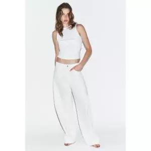 ZARA 자라 JEANS TRF 배기 폴디드 미드라이즈 - 화이트 3947425