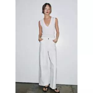 ZARA 자라 ZW 컬렉션 하이웨이스트 와이드 레그 청바지 - 스크래치 화이트 3947408