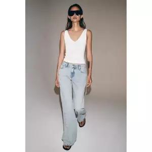 ZARA 자라 ZW 컬렉션 로우라이즈 릴렉스드 플레어 진 - 라이트 블루 3947383