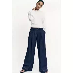 ZARA 자라 Z1975 와이드 레그 플리츠 팬츠 - 블루 3947360