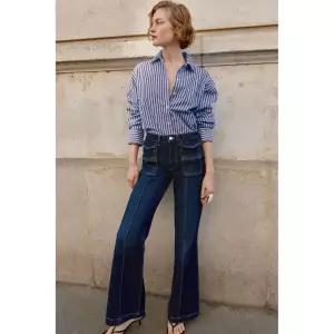 ZARA 자라 JEANS Z1975 부츠컷 하이웨이스트 스티치 - 블루 3947350