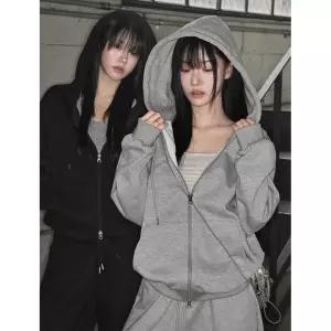 매장정품 LOOXP 베이직 무지 투웨이 오버핏 후드집업 그레이