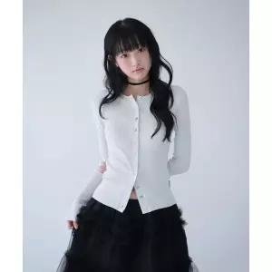 매장정품 MIRECO BUTTON RIBBED CARDIGAN DUSTY WHITE