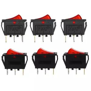 AUXBC 6Pcs 적색 조명 로커 스위치 SPST 온오프 토글 3핀 스냅인 AC 250V 16A KCD3 카보트 가전 산업