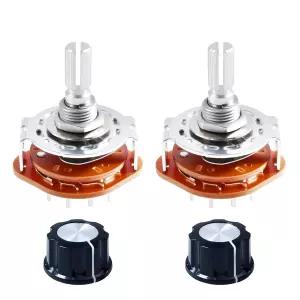 FOCMKEAS 2pcs RS25 회전 밴드 스위치 1P4T 1극 4위치 채널 선택 TV 라디오 전자 기기용 노브가 있는 데크