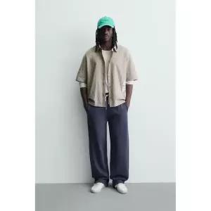 ZARA 자라 텍스트 프린트 체크 셔츠 - 샌드 3974580