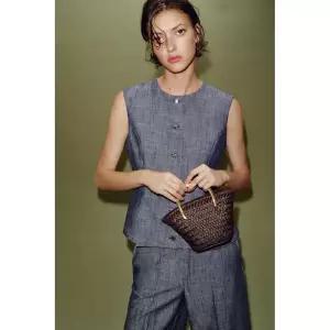 ZARA 자라 메탈릭 핸들 미니 바스켓백 - 초콜렛 3886232