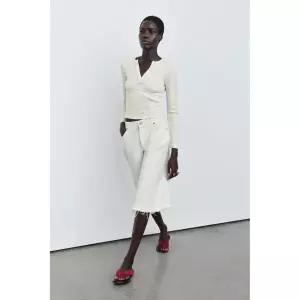 ZARA 자라 립 롱 슬리브 티셔츠 - 크림 3886182