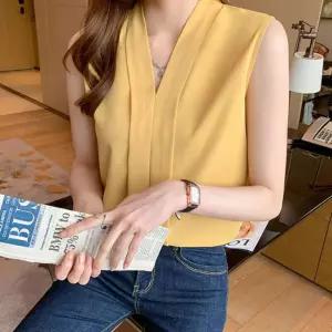 브이넥 민소매 블래우스 여름 오피스룩 정장민소매 ktW4+7cPI