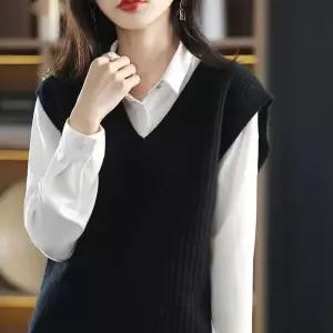 엘럽 여자 니트 빈티지 니트조끼 민소매 조끼 루즈핏 브이넥 자켓 원템1