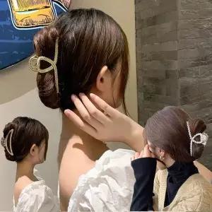 [하프클럽/]큐빅 진주 헤어집게 러블리 머리 핀 박힌 집게핀