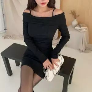 [하프클럽/]여성 골지 끈 오프숄더 슬림 원피스 판초 망토 케이프