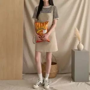 [하프클럽/]여성용 버튼 포켓 멜빵 미니 원피스