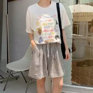 [하프클럽/]여성 디자인 4부 허리밴드 단가라 바지 팬츠 줄무늬