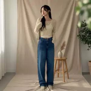 [하프클럽/]여성 기본 와이드 데님 배기팬츠 바지 루즈핏 오버핏