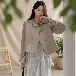 [하프클럽/셀러허브_여성트랜드패션]여성 오버랩 트렌치 레더 넓은 자켓