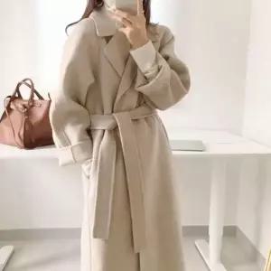 [하프클럽/]롱 코트 여자 겨울 모직 클래식 더블카라 허리끈