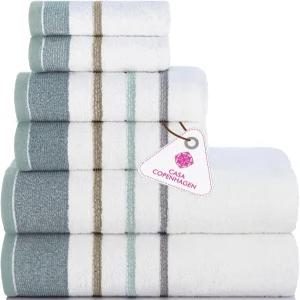 CASA 코펜하겐 화이트 베이 6Pcs 100 이집트산 면 대형 디자이너 타월 선물 세트 - 언 그레이 바다 잔디