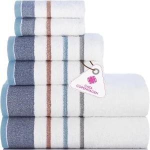 CASA 코펜하겐 화이트 베이 6Pcs 100 이집트산 면 대형 디자이너 타월 선물 세트 - 실버 그레이 데님