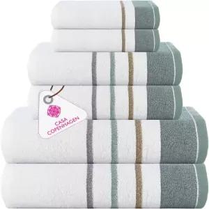 CASA 코펜하겐 화이트 베이 6Pcs 100 이집트산 면 대형 디자이너 타월 선물 세트 - 실버 그레이 바다 잔디