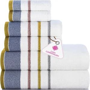 CASA 코펜하겐 화이트 베이 6Pcs 100 이집트산 면 대형 디자이너 타월 선물 세트 - 실버 그레이 600GSM