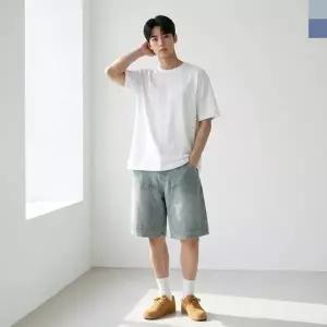 TBZ ACC 2008M 남자 워싱 패치 버뮤다 밴딩 데님 반바지