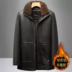 남성 가을 겨울 가죽 재킷 기모와 두꺼운 아빠 코트 칼라 탈부착 내피 E39Z4B 젠2