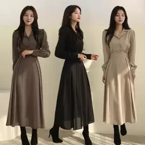 TBZ 자연스러운 롱 기장 A라인 캐주얼 원피스 출근룩