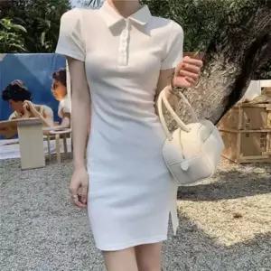 여성 여름 베이직 무지 카라 옆트임 반팔 미니 원피스