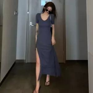 여성 여름 U넥 롱 원피스 슬릿 옆트임 휴양지 바캉스룩 루즈핏