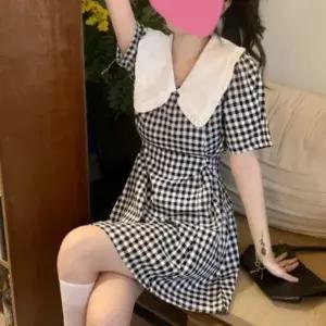 여성 여름 데일리 페미닌 빅카라 체크 미니 반팔 원피스