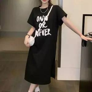 여성 여름 레터링 반팔 면 롱원피스
