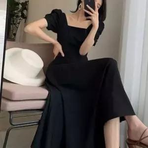 여성 여름 데이트룩 퍼프 반팔 미니 블랙 원피스