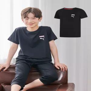 푸마 주니어 남아 메쉬 홈웨어 반팔 티셔츠 (블랙)
