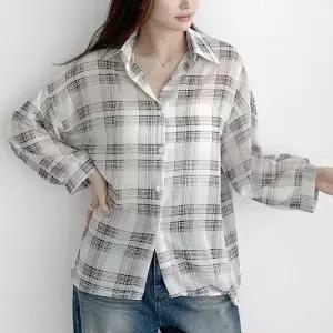 [신세계라이브쇼핑][옷자락] 여자 살안타 시스루 언발 힙커버 여름 루즈핏 체크 셔츠