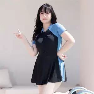 [하프클럽/]여성 빅사이즈 원피스 수영복 모노키니 온천 수영장 반팔 치마