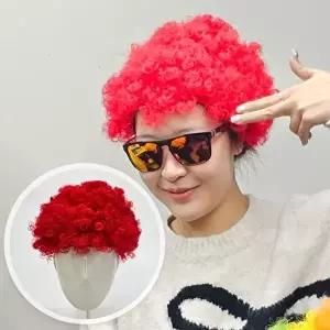 인생사진 네컷 폭탄 뽀글머리 가발 레드-WFNA2Q2