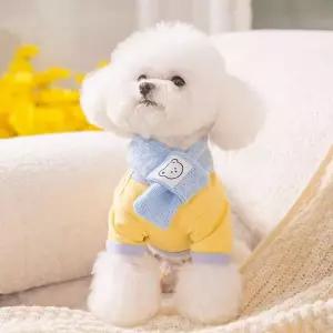 강아지 티셔츠 캐릭터 패치 배색 디자인 스카프 세트 외출 의류애견 봄티 용품 산책 산책옷 펫셔츠 여름