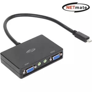 (Netmate) 미니 DisplayPort to VGA 1대2 분배기 확장 복제DMI변환젠더 DP컨버터 디스플레이포트 VGA기 모
