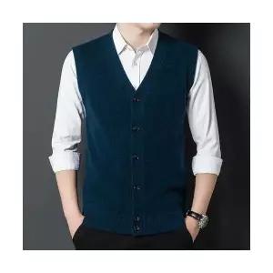 남성 심플데일리룩 조끼 캐주얼 비즈니스 일자 브이넥 가디건 니트 OOTD3